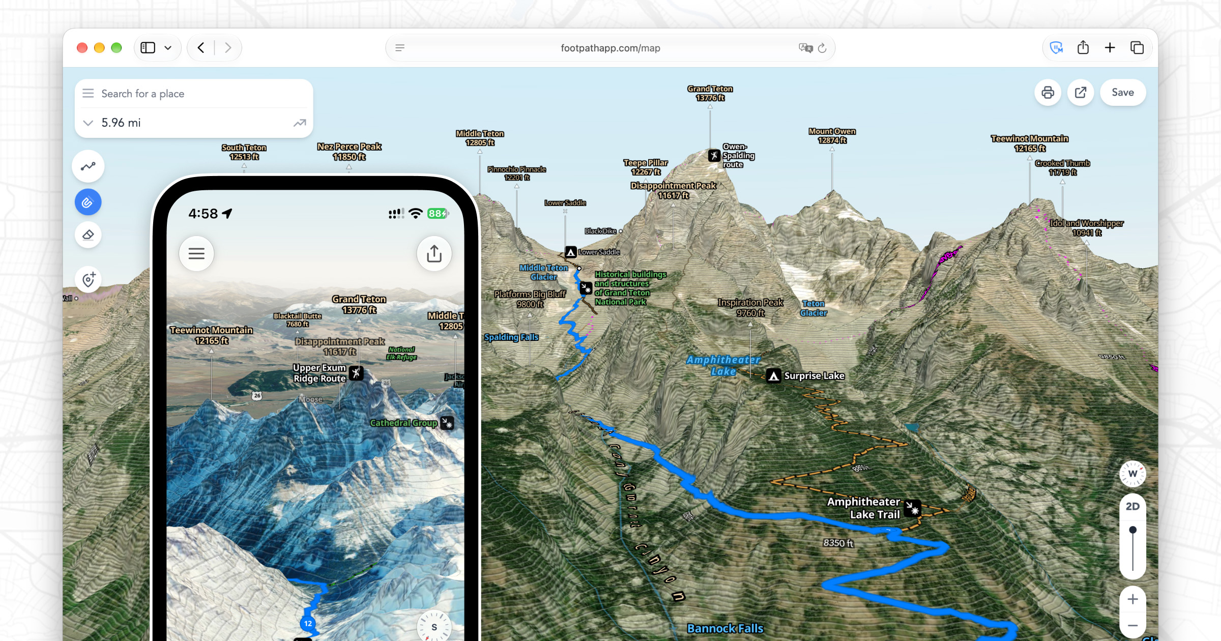 3D terrain maps in Footpath